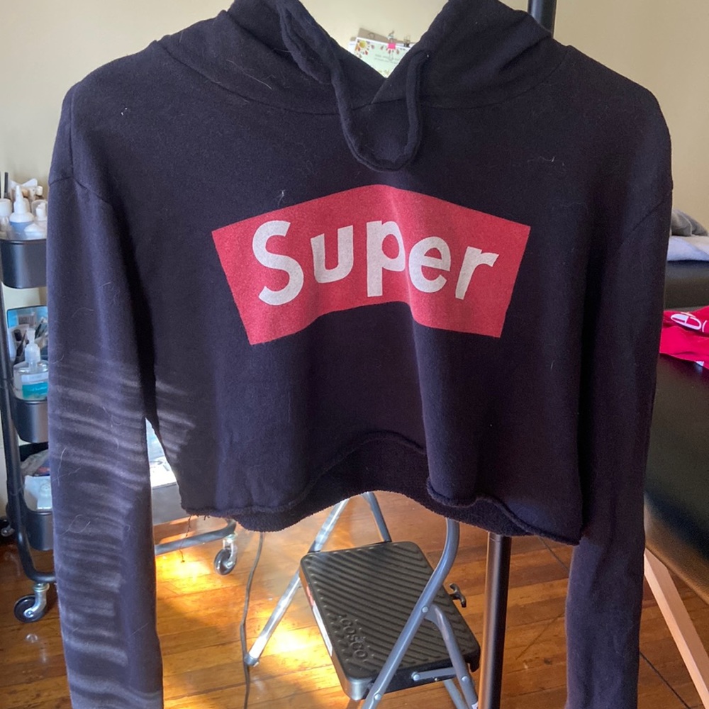 Black crop “super” hoodie